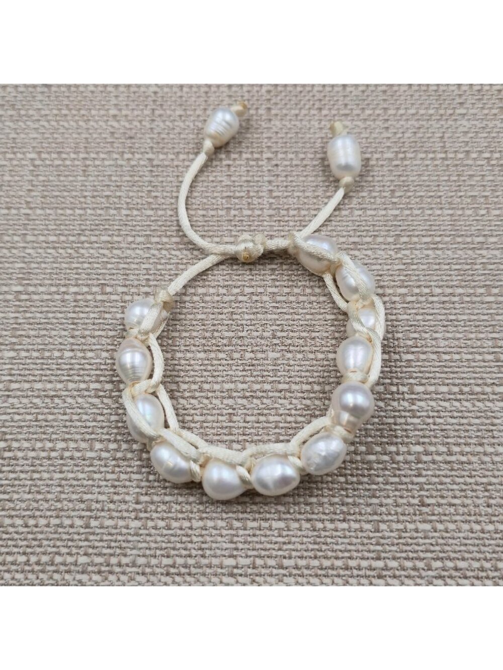 7 Inch Real Freshwater Pearl Woven Cord Adjustable Bracelet B1251
